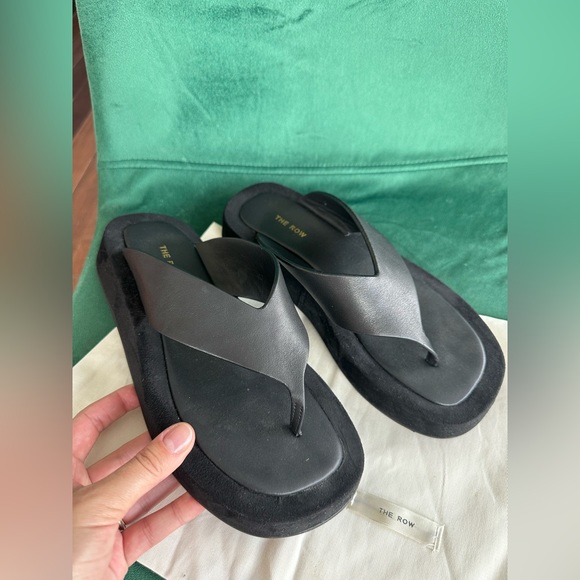 The Row Shoes - The Row Ginza Thong Black Sandals Leather Suede Platform Flip Flops Size…